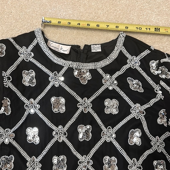 Vintage Lawrence Kazar faux pear and sequin beaded top long back zipper … - Picture 9 of 14